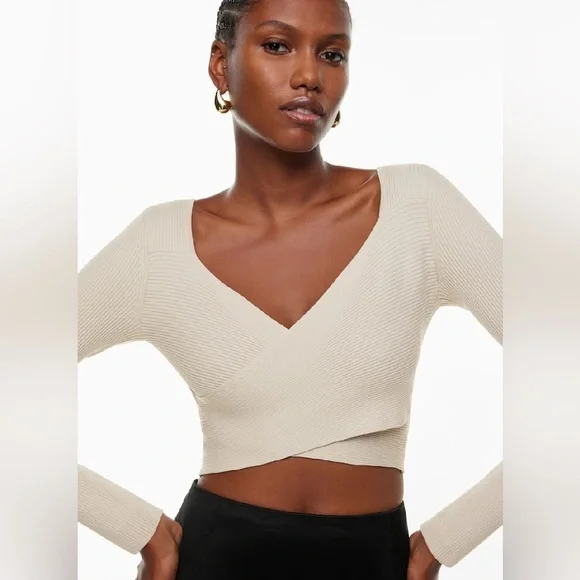 New Aritzia Ten by Babaton Cropped knit criss-cross longsleeve - Picture 1 of 13